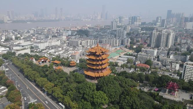 航拍武汉黄鹤楼5A景区
