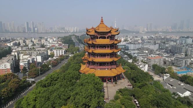 航拍武汉黄鹤楼5A景区