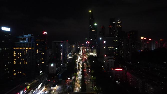航拍广西南宁城市夜景交通