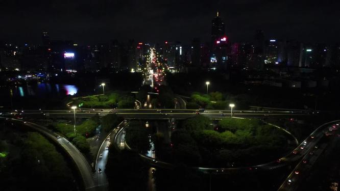 航拍南宁城市夜景交通
