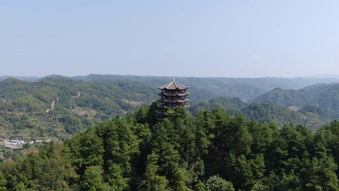 航拍湖南湘西凤凰古城八角楼