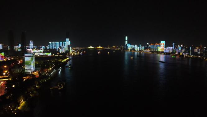 航拍武汉城市夜景灯光秀
