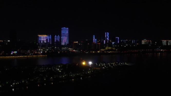 航拍湖南长沙城市夜景