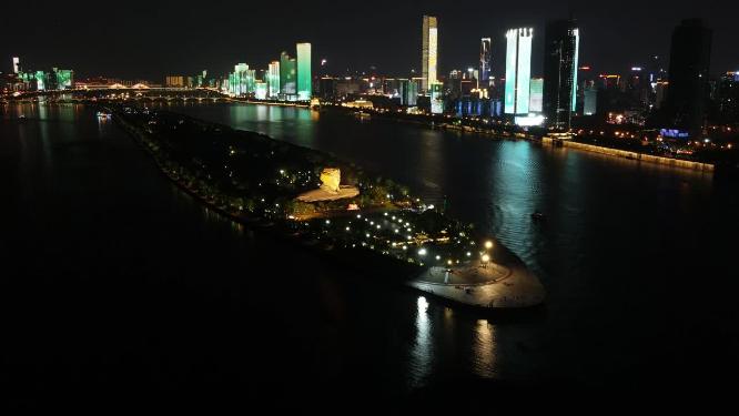 航拍湖南长沙城市夜景