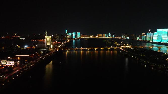 湖南长沙城市夜景航拍