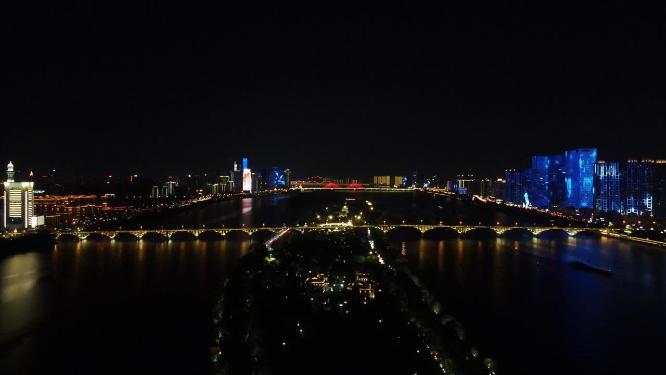 航拍湖南长沙橘子洲夜景