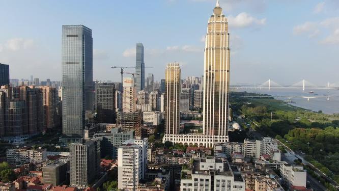 航拍武汉汉口城市全景