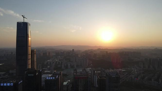 航拍贵阳日落晚霞夕阳西下