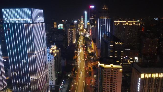 湖北武汉城市夜景灯光航拍