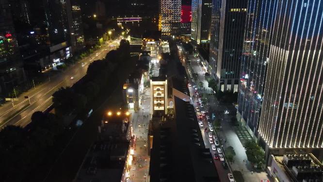 航拍武汉楚河汉街夜景