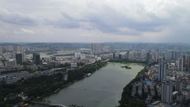航拍广西南宁南湖公园