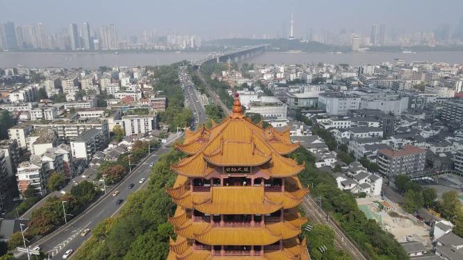 航拍武汉黄鹤楼5A景区