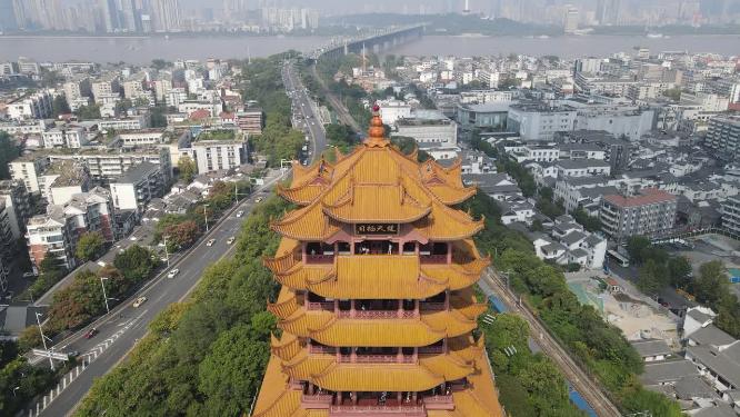 航拍武汉黄鹤楼5A景区