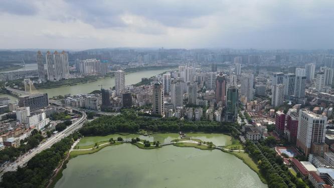 航拍广西南宁南湖公园