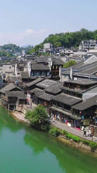 湖南湘西凤凰古城著名旅游景点航拍