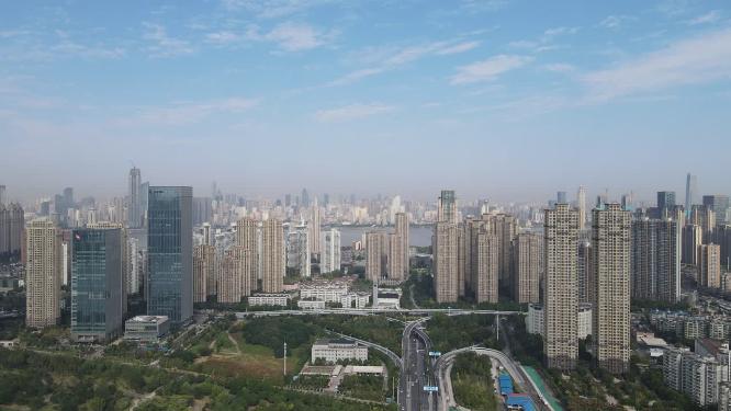 航拍武汉城市高楼建筑
