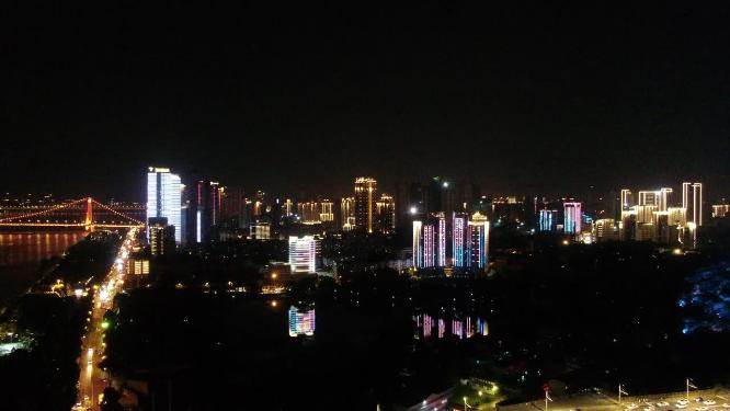 湖北武汉城市夜景灯光航拍