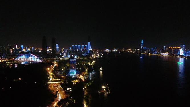 湖北武汉城市夜景灯光航拍