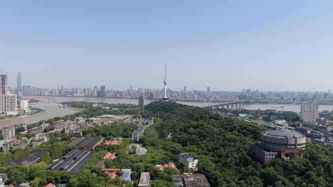 航拍武汉龟山公园电视塔