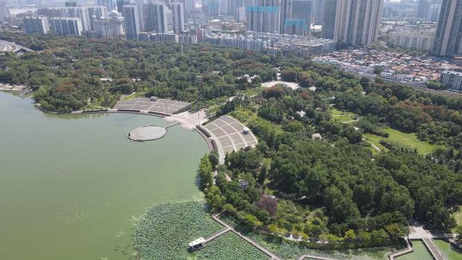 航拍武汉月湖公园