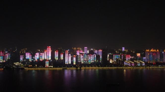 航拍武汉城市夜景灯光秀