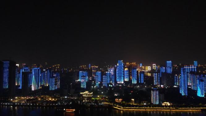 航拍武汉城市夜景灯光秀