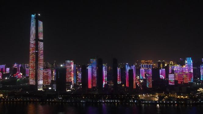 航拍武汉第一高楼夜景