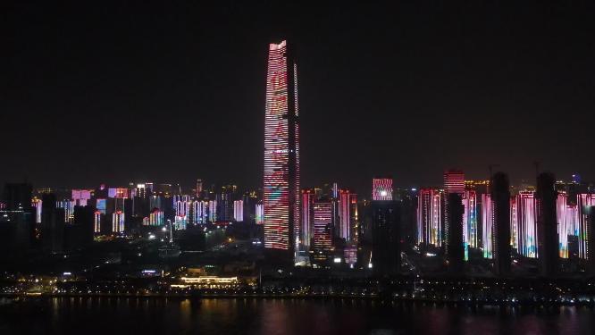 航拍武汉第一高楼夜景
