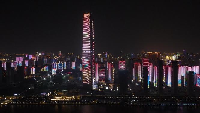 航拍武汉第一高楼夜景
