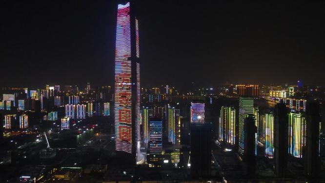 航拍武汉第一高楼夜景
