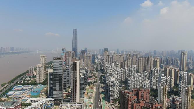 航拍湖北武汉城市商务建筑