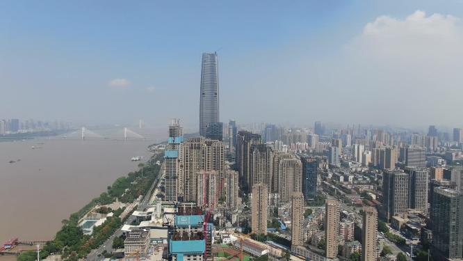 航拍武汉长江两岸高楼建筑