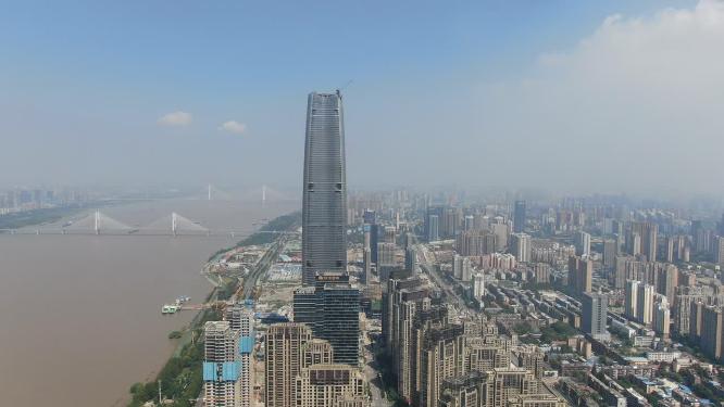 航拍武汉长江两岸高楼建筑