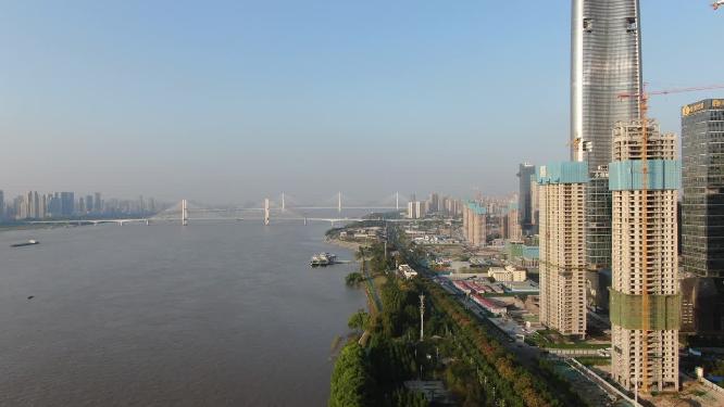 湖北武汉长江两岸高楼建筑航拍