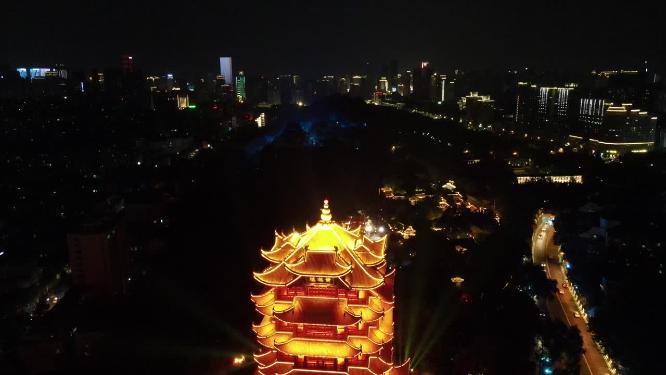 航拍武汉黄鹤楼夜景