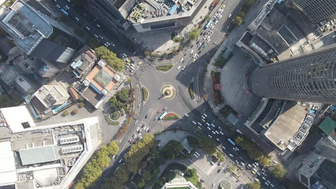 俯拍南京新街口城市交通转盘