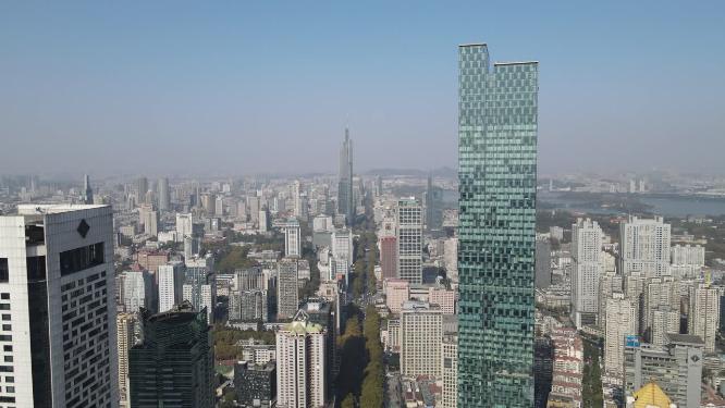 航拍南京新街口高楼建筑