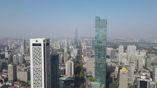 航拍南京城市商务建筑