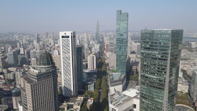 航拍南京城市商务建筑
